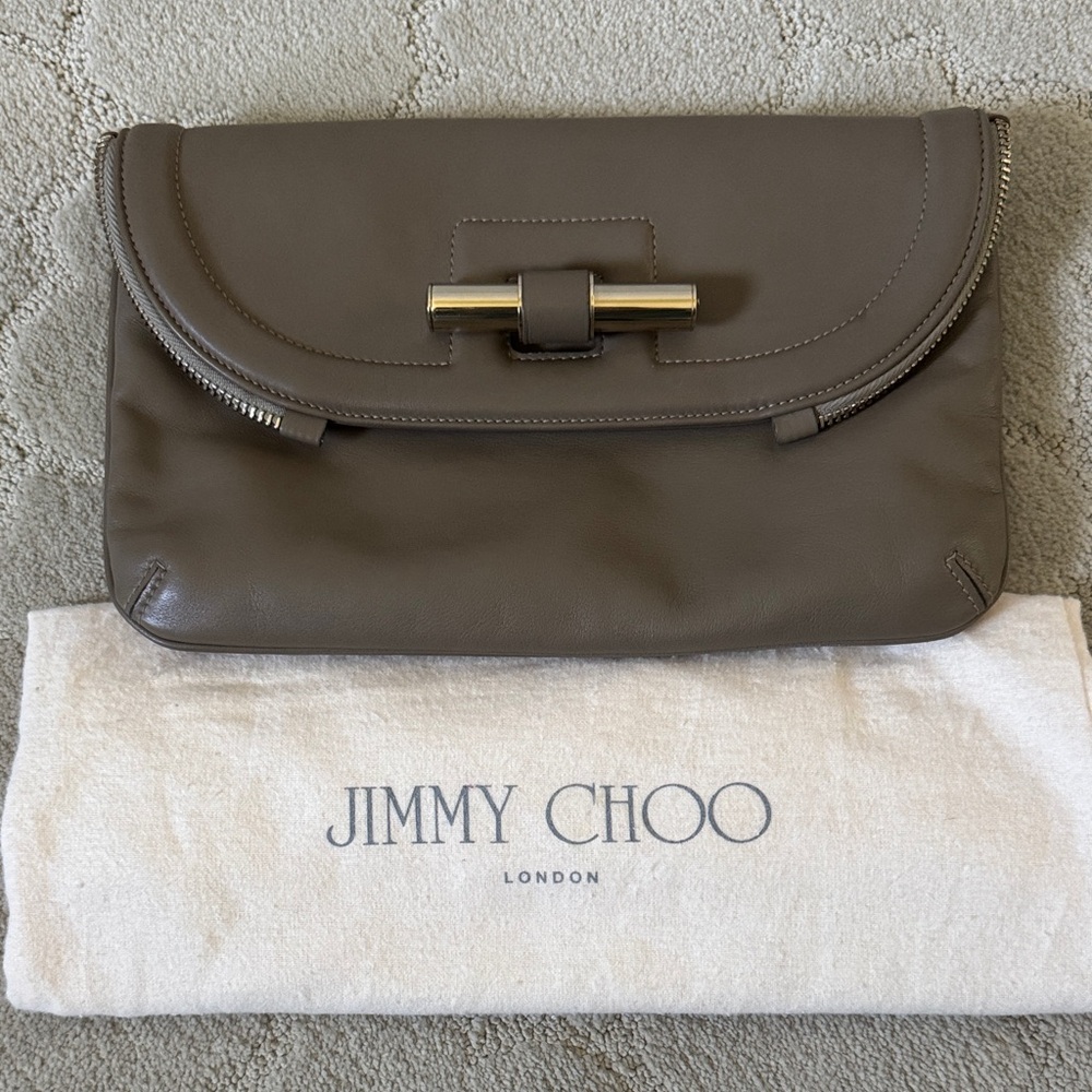 Jimmy Choo Brown Leather Clutch with Gold Accent